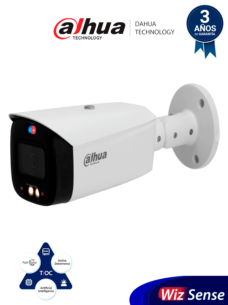 DAHUA IPC-HFW3449T1-AS-PV Cámara IP Bullet 4MP/ TiOC/ WizSense/ Iluminador Dual Inteligente/ Disuasión Activa/ Lente 3.6mm/ 30 Metros de IR y Luz Visible/ Sirena y Estrobo Azul y Rojo/ SMD 4.0/ Ranura Micro SD/ E&S de Alarma y Audio/ IP67. DAHUA IPC-HFW3449T1-AS-PV Cámara IP Bullet 4MP/ TiOC/ WizSense/ Iluminador Dual Inteligente/ Disuasión Activa/ Lente 3.6mm/ 30 Metros de IR y Luz Visible/ Sirena y Estrobo Azul y Rojo/ SMD 4.0/ Ranura Micro SD/ E&S de Alarma y Audio/ IP67.